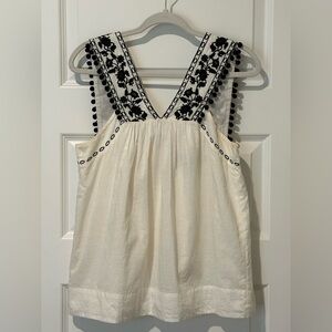 J. Crew Embroidered Sleeveless Top with Black Accents